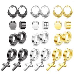 Stud Earrings 4-12 Pairs Magnetic For Men Stainless Steel Non-Piercing Cross Dangle Hoop Fake Clip On Earring Set