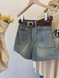 Women's Shorts 2024 Women Summer Fashion Pockets Wide Leg Short Pant Female High Waisted Denim Ladies Casual A Line K21