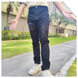 Men's Jeans Casual Brand Fashion For Men Slim Fit Design Black Hip Hop Biker Ripped Yellow Knee Hole Denim Pants