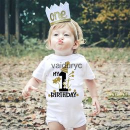 Rompers My 1st Birthday Newborn Summer Romper Infant Body Toddler Short Princess Sleeve Jumpsuit Baby Girl Birthday Party Outfit Clothes H2405081