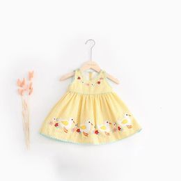 Summer Dresses For Kids Girls Sleeveless Duckling Patch Embroidered Girl Princess Dress Children Girls Dress Clothing 240116