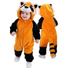 Baby Raccoon Rompers Onesies Kids Halloween Costume Outfit Toddler Boy Girl Winter Clothes Flannel Cute Animal Kigurumis 240116