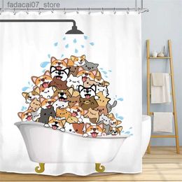 Shower Curtains Raining Cats and Dogs Shower Curtain Liner For Kids Clouds and Raindrops Cartoon Dinosaur Silhouette Print Fabric Shower Curtain Q240116