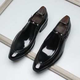 Italian Patent Mens Dress Shoes Handmade Comfortable Fashion Genuine Leather Slip on Wedding Social Loafers Man