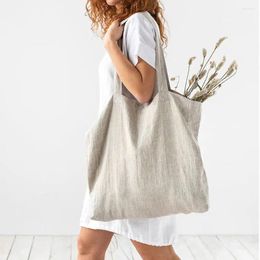 Storage Bags French Dew Retting Linen Pure Supermarket Environmental Cloth Bag Carrier Foldable Portable Shopping Women