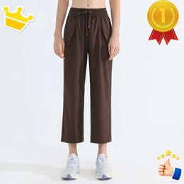 Yoga Sweatpants Loose Women's Lululemenly Wide Leg High Waist Women Straight Spring Pulululemenly Rope Lady Flared Docker Pants YDK22