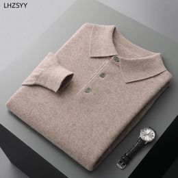 LHZSYY Autumn Winter Cashmere Sweater Men's POLO Neck Knit Pullovers Casual Shirt Clothing Youth Loose Large Size Base Shirt 240116