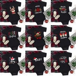 Rompers Merry Christmas Newborn Baby Rompers Deer Santa Print Infant Body Short Sleeve Baby Jumpsuit Xmas Baby Boy Girl Clothes Bodysuit H240508