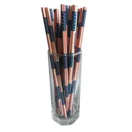 Disposable Cups Straws Heart Aluminium Short Silicone Drinking Reusable 100pcs Independence Day American Flag Paper US Bowl Kids