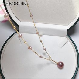 ZHBORUIN Babysbreath Big Round Pearl Pendant 100% Real Natural Freshwater Pearl Necklace 18K Gold Plating Jewelry Woman 240116