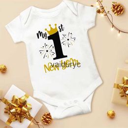 Rompers My 1st New Year Print Newborn Baby Rompers Short Sleeve Infant Jumpsuit Baby Bodysuit Boys Girls New Year Ropa Clothes Bodysuits H240508