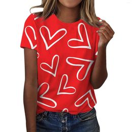 Women's T Shirts Casual Round Neck Valentine's Day Printed Short Sleeve T-shirt Clothing And Offers 2024