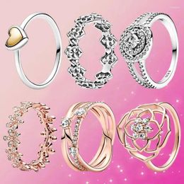 Cluster Rings PA DOR S925 Sterling Silver Rose Love Crystal Woman's Ring Is Suitable For Wedding Gifts High-quality Fashion Charm Jewelry