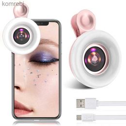 Selfie Lights 15X Macro Lens Ring Light Phone HD Camera Lens with LED Ring Flash Light Smartphone Selfie Live Lamp Photography Fill LightL240116