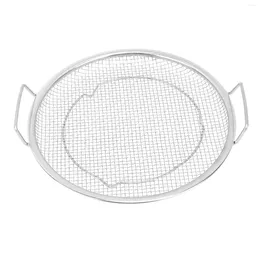 Plates Double Handle Fruit Basket Stainless Steel Handles Metal Mesh Drain Round Tray For Fruits Vegetables