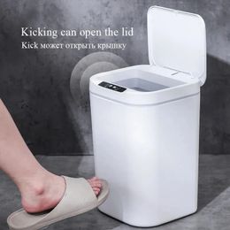 Smart Sensor Trash Can With LED Light Garbage Bag Box House Cleaning Tools Bathroom Kitchen Living Room Recycle Bin 240116