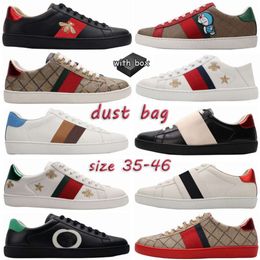 with Box Walking Designer Shoes Mens Womens Italy Bee Ace Casual Shoe White Flats Leather Zapato Green Red Stripe Embroidered Couples Trainers Sneakers 35-46