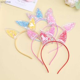 Headbands Rabbit Ears Hairband Girl Children Quicksand Crown Headband Cat Ears Party Hair Hoop Kids Hair Accessories Jewellery Headwear YQ240116