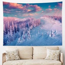Tapestries Winter Snow Tapestry Snow Covered Mountain Tapestries Sunset Scenery Wall Hanging Blanket for Bedroom Living Room Dorm Decor