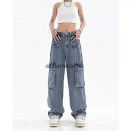 Women's Jeans American retro design multi pocket women jeans men and women summer high street straight cargo pants trendy in streetwearephemeralew