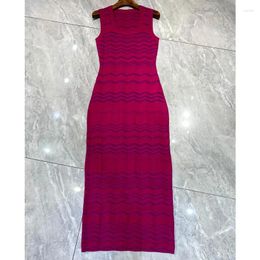 Casual Dresses 1.5 Spring Summer Women's Sexy Fashion Dress Zigzag Striped Pattern Knitted Sleeveless Stretchy Slim Maxi Women Clothing