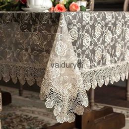 Table Cloth Table Cloth Yarn Glass Dining Table cover Embroidered Romantic Lace Europe TableCloth Hollow Transparent Rose Home Dust Covervaiduryd