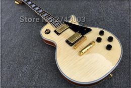 Custom Electric Guitar Natural Color Flame Maple Top Gold Hardware Mahogany Body Rosewood Fingerboard High Quality Guitarra