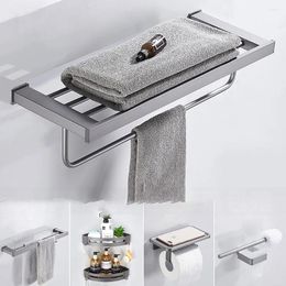 Bath Accessory Set Tianview Bathroom Hardware Pendant Perforation-free Aluminum Gun Gray Towel Rack Folding