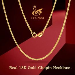 TIYINUO Real 18K Gold Women in Clavicle Necklace Solid Chopin Chain AU750 Marriage Proposal Wedding Gift Party Fine Jewelry 240116