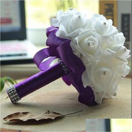 Wedding Flowers Foam Rose Bridal Bouquet Decoration Crystals Artificial Flower Bridesmaid Hand Holding Brooch Drop Delivery Party Ev Dhy9X