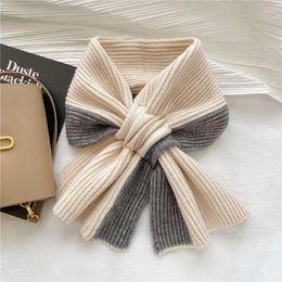 Scarves Korean Style Knitted Scarf For Women Girls Autumn Winter Soft Cross Patchwork Colours Lady Warm Neck Protection 2024