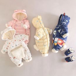 Baby Girls Clothes Winter Hooded Fleece Rompers for Boy Thicken Bodysuit born Cotton Jumpsuits Infant Warm Coats 240116