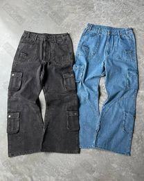 Retro Draped Loose Wide-leg Pants Denim Casual Large Pocket Cargo Pants Y2k Trousers Baggy Jeans Men Ripped Men's Clothing 240115