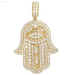 Hamsa Hand Iced Diamond Pendant 4.0 Ct Men's 14k Yellow Goldcustom Hip Hop Jewelry