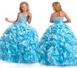 2013 Fall Ball Gown Halter Bead Sequin Ruffles Flower Girl Dresses Girls Pageant Dresses Pageant Dress5490670