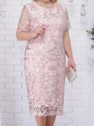 4xl 5xl Plus Size Summer Dresses for Wedding Guest Women's Short Sleeve Lace Floral Elegant Bodycon Formal Party 240116