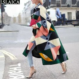 Casual Lapel Trench Coat For Women Autumn Spring Fashion Print Loose Elegant Long Jack S-5XL High Street Style Ladies Overcoats 240116