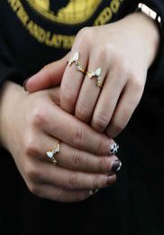 2021 Gold Plated Tear Drop White Opal Stone Bezel Round CZ Geometric V Shape Women Fashion Finger Ring 20216296084
