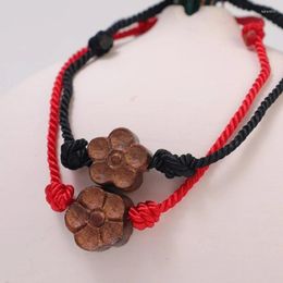 Charm Bracelets 2pcs Peach Wood Flower Red Rope Bracelet For Women Men Couple Handmade Fashion Lucky Jewelry Party Gift