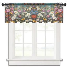 Curtain Daisy Flower Butterfly Bushes Short Tulle Window Curtains Sheer Voile Kitchen Cabinet Bedroom Home Decor Small Drapes