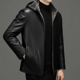 YN-2267 Autumn And Winter Men's Coat Stand Collar Hooded Natural Sheep Leather Short Jacket Lamb Fur Youth Casual Wear 240116
