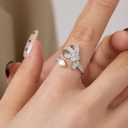 Cluster Rings Karachis Japanese And Korean Light Luxury S925 Sterling Silver Ring With High Quality Zircon Inlaid Cross Border Bow Style