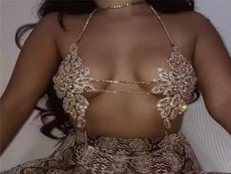 Sparkle Crystal Body Chains Jewelry Gold Silver Hollow Flower Pattern Women Rhinestone Chest Chain Nightclub Party Accessories AL72370709