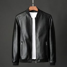 Autumn Men Leather Coat Korean Fashion Leather Sheepskin Men Leather Jacket Trend Casual Fit Slim Baseball Clothes 240117