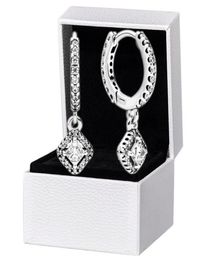 Square Sparkle Hoop Earrings Original box set for 925 Sterling Silver CZ diamond Pendant Earring Womens Wedding designer Jewelry5885280