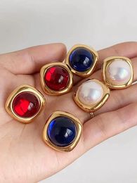 Dangle Earrings Brass Vintage Colourful Stone Geo Button Women Jewellery Punk Designer Runway Rare Simply Gown Boho Japan Korean