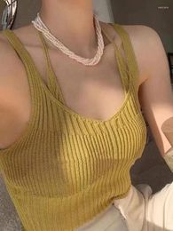 Women's Tanks JMPRS Knitted Women Designed Patchwork Halter Neck Summer Ladies Camis Y2k Fashion Yellow Sexy Elastic Thin Tops