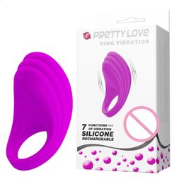 Pretty Love USB Rechargeable 7 Speed Vibrating Cock Ring Silicone Penis Extension Dick Sex Products 240117
