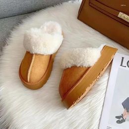 Slippers 2024 Selling Women's Snow Boots Leather And Grass Flat Bottom Half Trailer Thick Warm Large Cotton Shoes