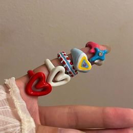 Cluster Rings Sweet Cool Cross Star Colorful Enamel Rhinestone Love Heart Ring For Women Creative Unusual Opening Y2K Jewelry Accessories